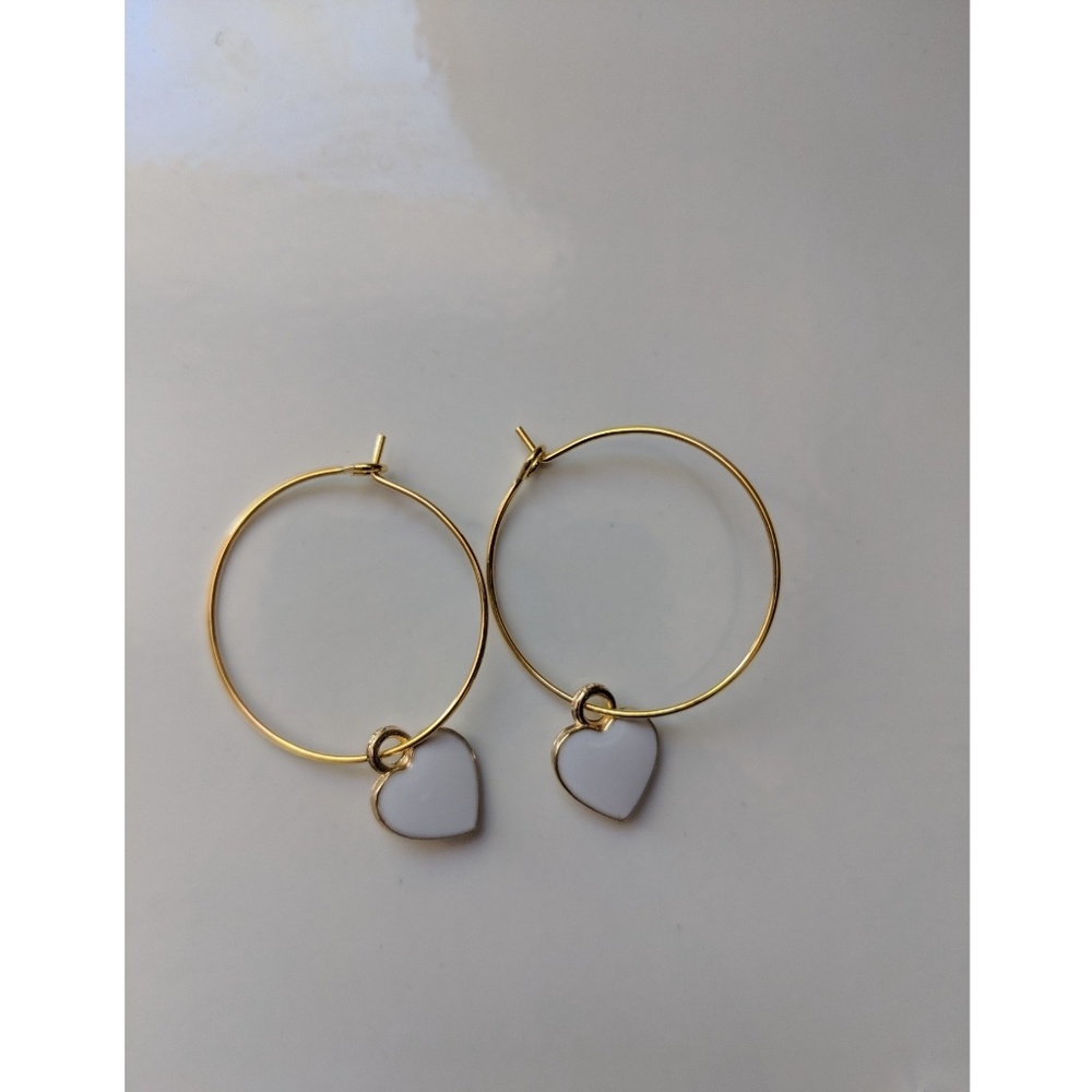 Super cute white heart hoops